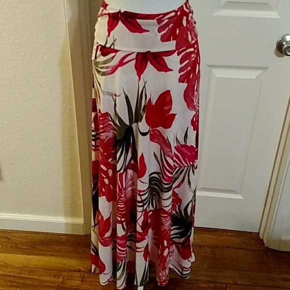 Honey And Lace Red And Green Floral Tropical Print Maxi Skirt Strapless Dress XS - Picture 2 of 6